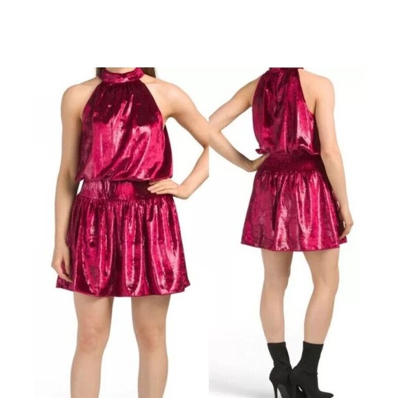 RAMY BROOK Mini Dress Deep Red Velvet ELLIN  Halter Neck Size M Holidays Party - Picture 1 of 12